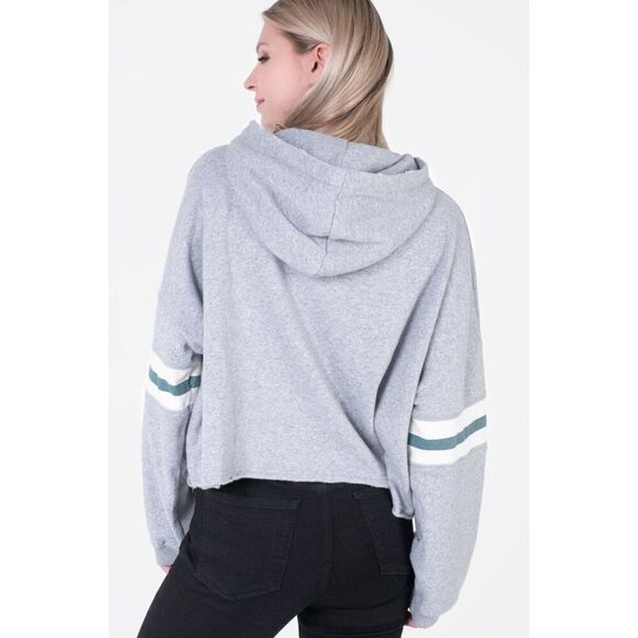 ✨American Eagle Heather Grey Striped Sleeves Sz Small Hoodie✨ - Picture 2 of 6